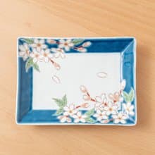 吉櫻長方盤 (17.2cm) /九谷青郊窯