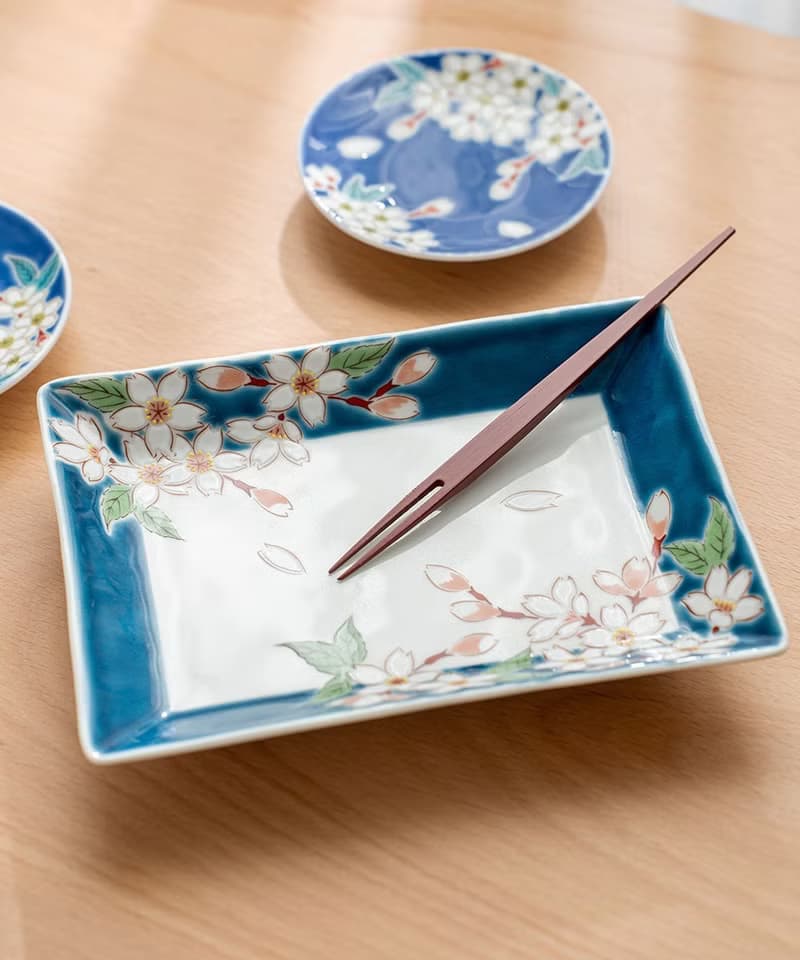 吉櫻長方盤 (17.2cm) /九谷青郊窯