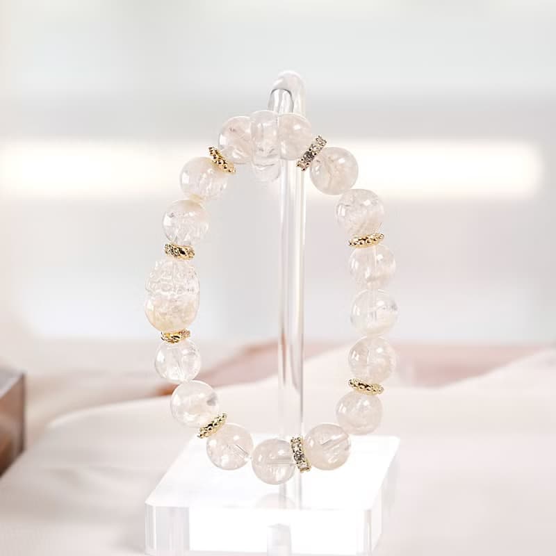 白幽靈 雪花幽靈 貔貅 手鍊 天然礦石水晶 一圖一物