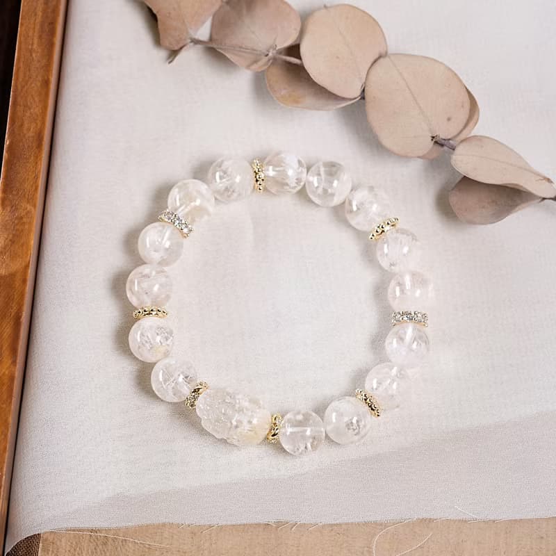 白幽靈 雪花幽靈 貔貅 手鍊 天然礦石水晶 一圖一物