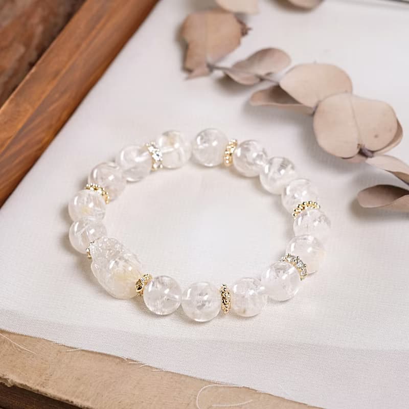 白幽靈 雪花幽靈 貔貅 手鍊 天然礦石水晶 一圖一物