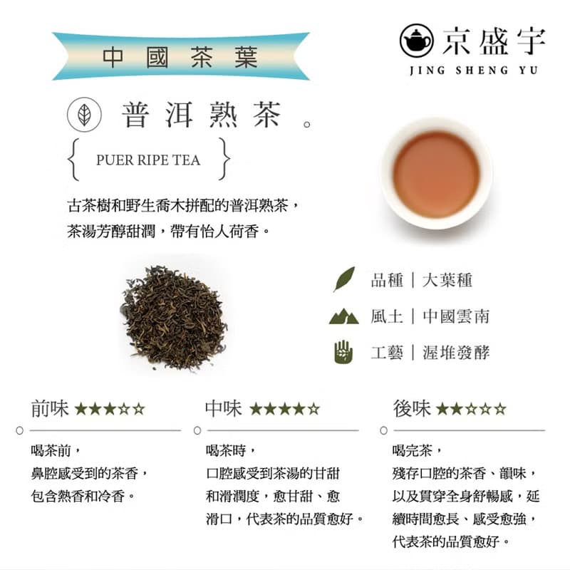 京盛宇【茶葉】中國普洱熟茶-罐裝茶葉50g-世界選茶