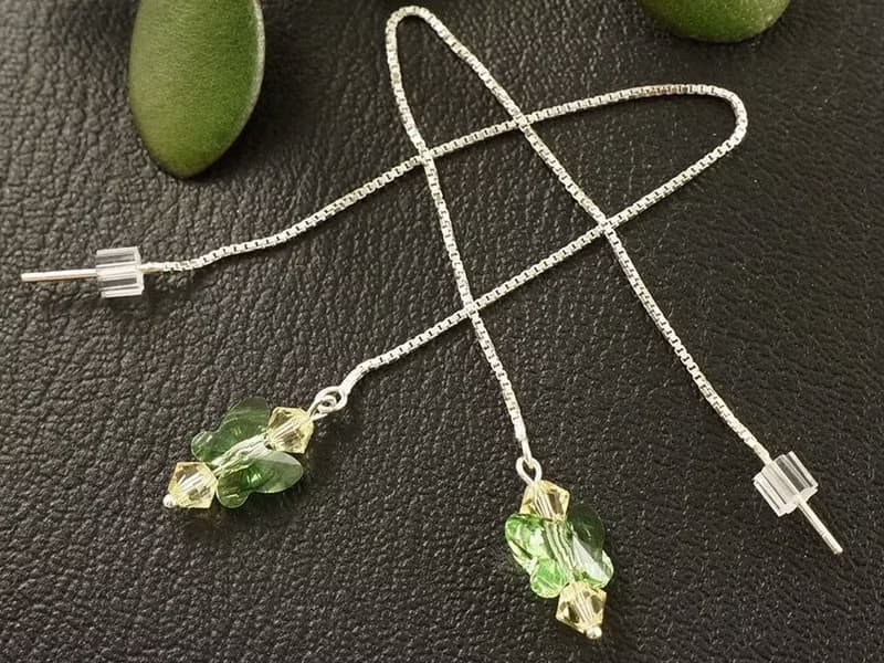 Mint Green Butterfly Swarovski Crystal Ear Threaders Long Chain Earrings Jewelry