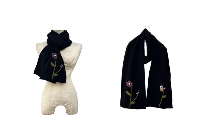 Jocomomola wool long scarf decorated with florals hand embroidery at hemline