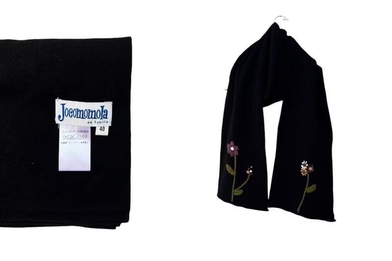 Jocomomola wool long scarf decorated with florals hand embroidery at hemline