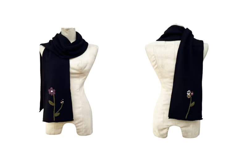 Jocomomola wool long scarf decorated with florals hand embroidery at hemline