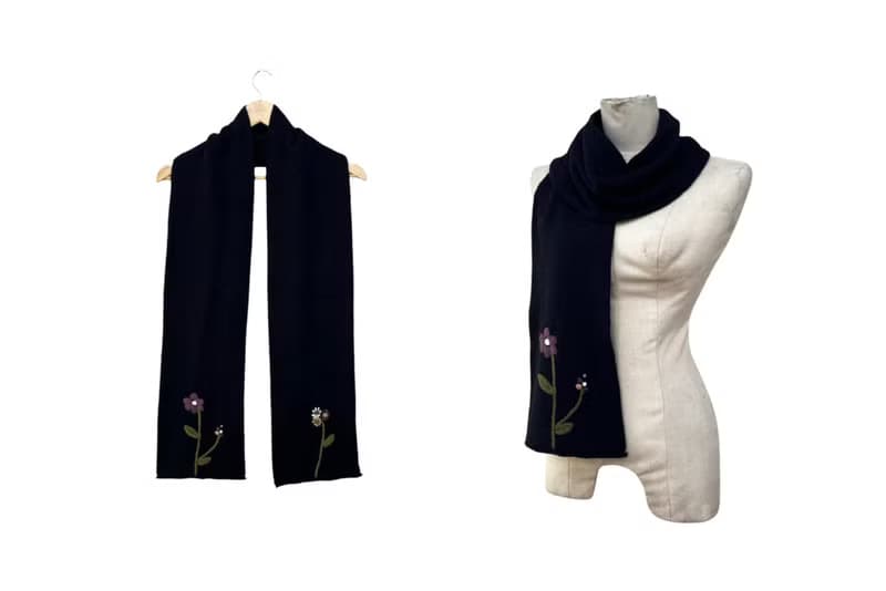 Jocomomola wool long scarf decorated with florals hand embroidery at hemline