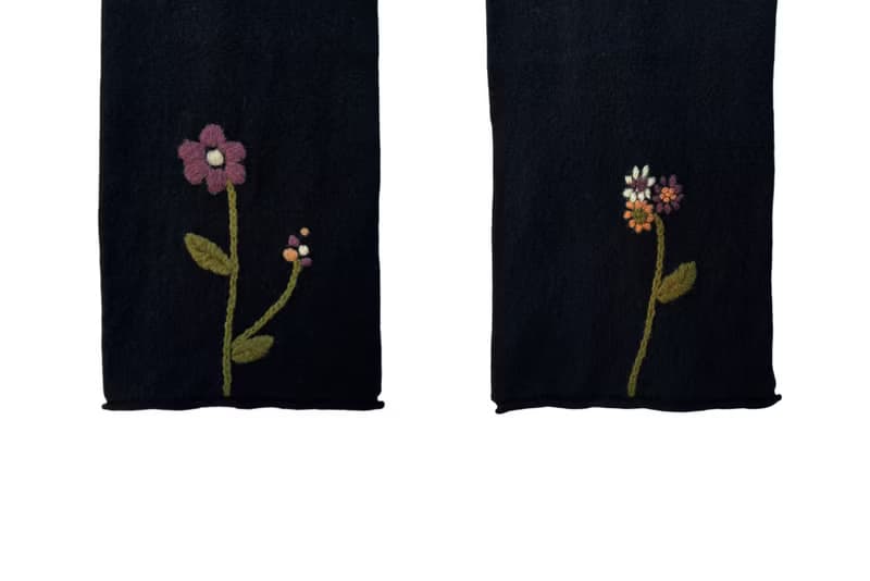 Jocomomola wool long scarf decorated with florals hand embroidery at hemline
