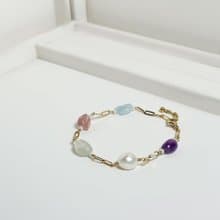 天然寶石316醫療鋼手鍊/巴洛克珍珠 紫水晶 海藍寶 不鏽鋼手鍊