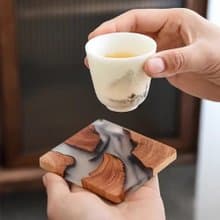 手工實木樹脂水墨杯墊 / 松木