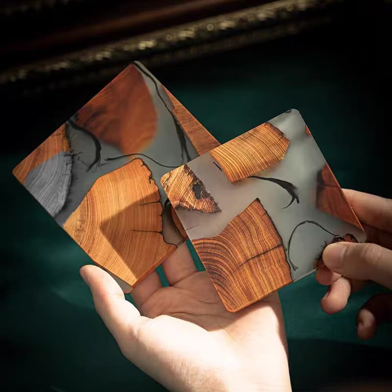 原木樹脂水墨杯墊 / 崖柏木