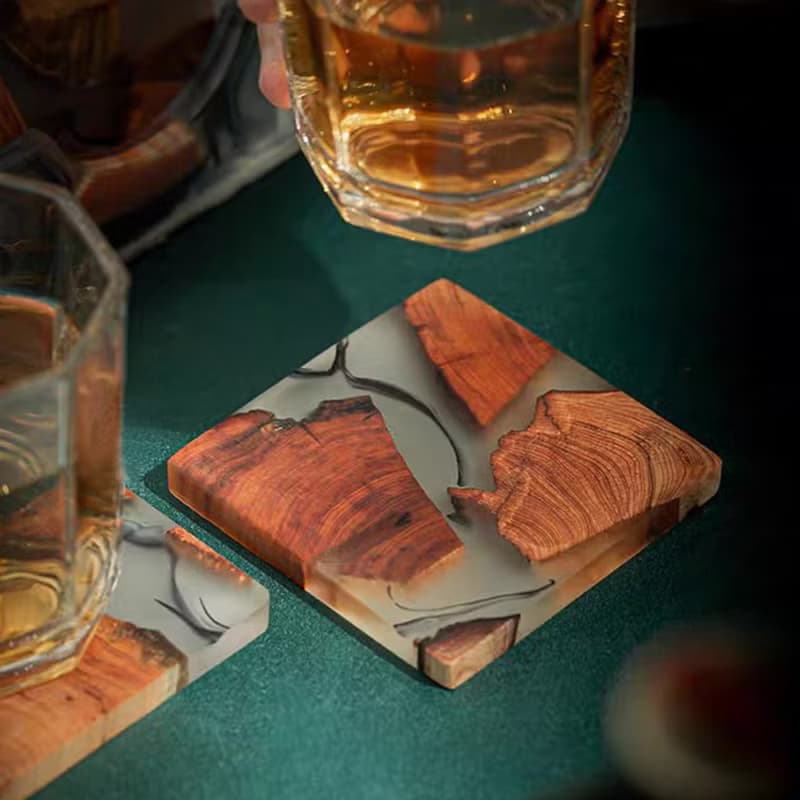 原木樹脂水墨杯墊 / 崖柏木