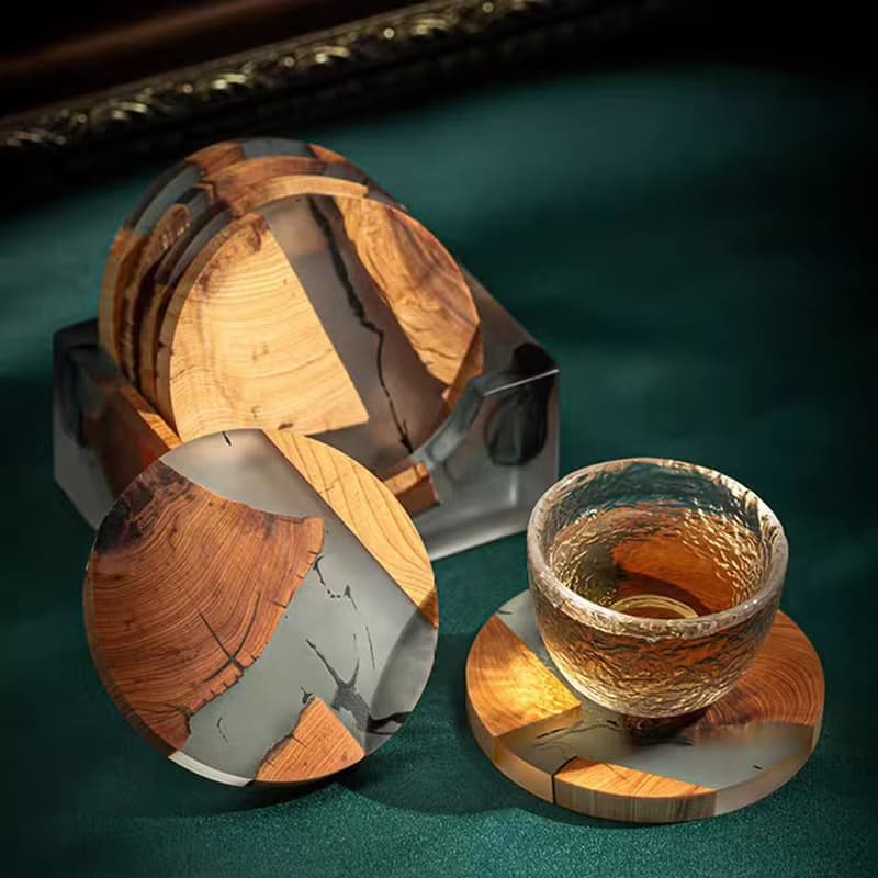 原木樹脂水墨杯墊 / 崖柏木