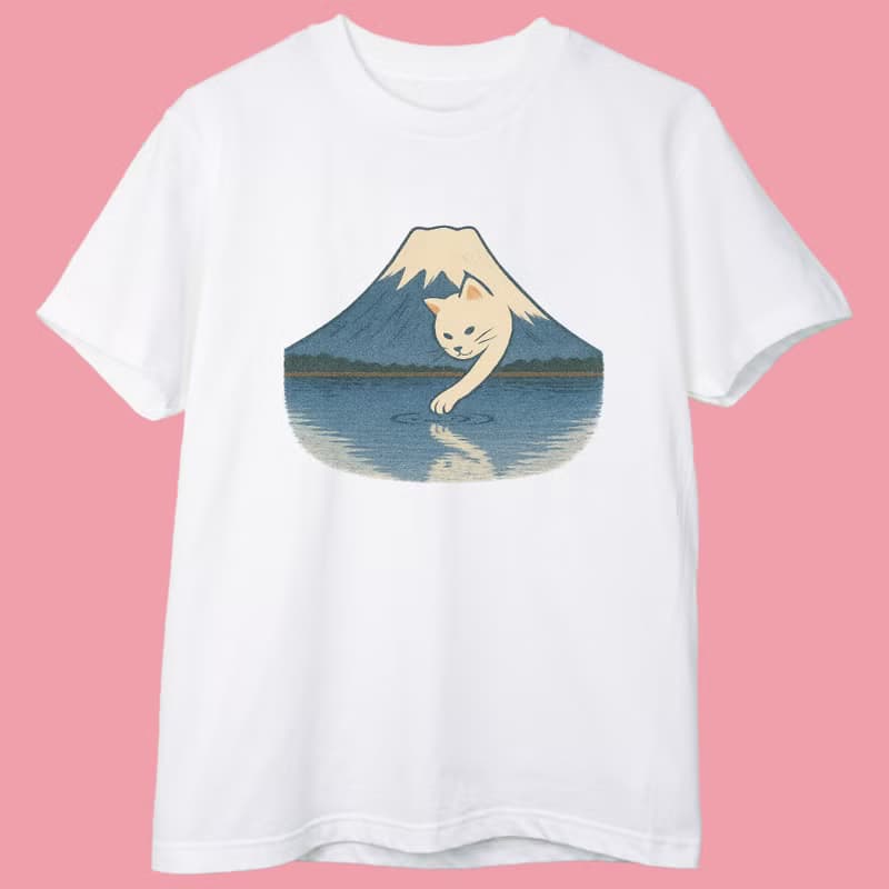 富士山貓愛撈魚 - 大人短袖上衣