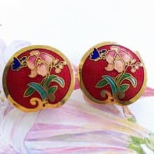 Vintage Jewelry 西洋古董飾品 景泰藍 紅底蝶花  針式耳環