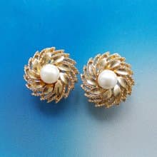 Vintage Jewelry 西洋古董飾品 LISNER 旋轉 仿珠花 夾式耳環