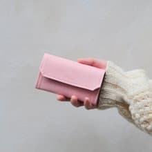 桃子牛奶 粉紅色帆布 可水洗紙 零錢包/卡夾 環保輕量短銀包