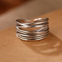 Multi Silver Lines Crossed Hollow Wide Rings Women Glossy 925 Sterling Silver