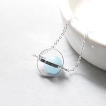 海洋星球。宇宙。銀環。海藍寶。項鍊 Ocean Blue Planet。Galaxy。Sliver Ring。Aquamarine。Necklace。生日禮物。閨蜜禮物。姐妹禮物