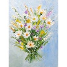 Flower Bouquet Original Painting Daisies Art Floral Impasto Artwork 手工油畫, 油畫原作