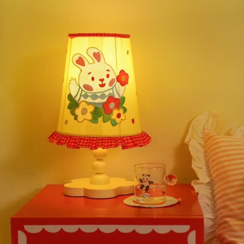 小兔子嗡嗡 80s復古昭和花草兔子台燈 刺繡布藝