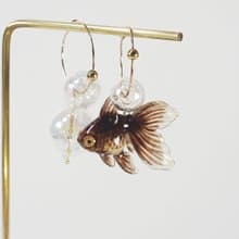 黑色金魚靈動耳環耳夾 獨立設計 小動物可愛創意飾品