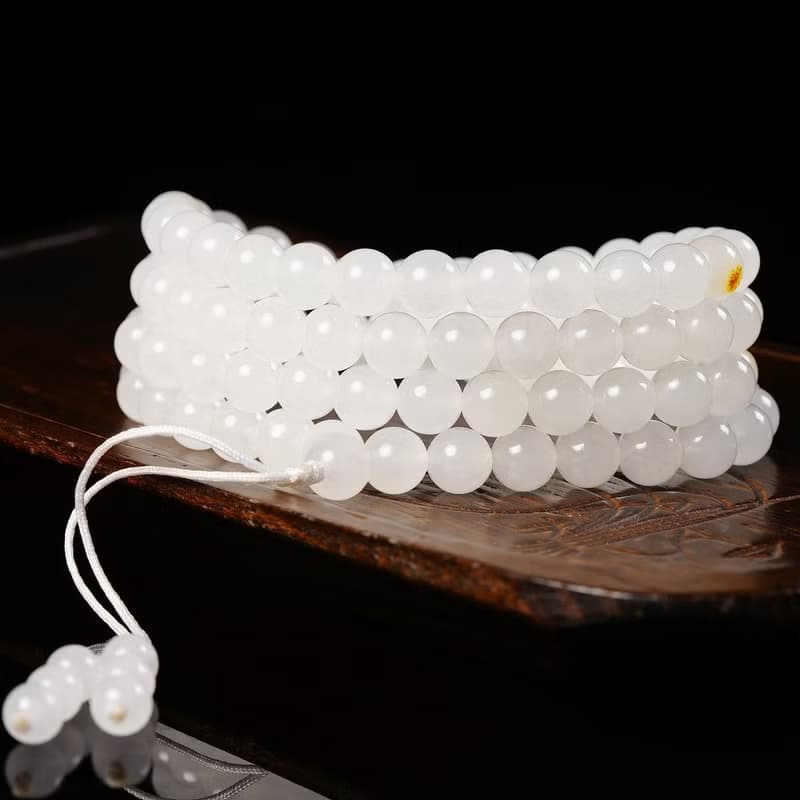 天然新疆和田玉羊脂玉籽料 珠徑8mm圓珠108顆佛珠手鏈項鏈