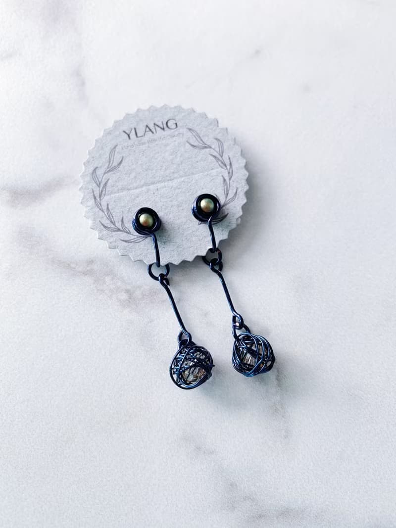 YLANG【星願】金屬線球水晶耳環Swarovski(耳夾/耳勾)