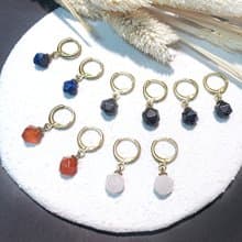 VIIART。和菓子。天然石黃銅基本款耳環-可改夾式