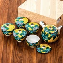日本進口九谷燒手工側把壺泡茶壺紫陽花帶蓋茶具套裝一壺五杯禮盒