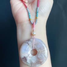 櫻花瑪瑙 春天 奶油平安扣 珍珠 項鍊 禮物 天然石 生日