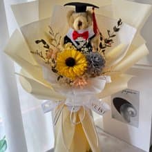 永生花乾燥花 畢業花束 熊熊款