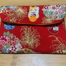 文青風開運印章加厚袋-戀戀招財貓 熱情紅 禮物 加厚收納 口紅袋