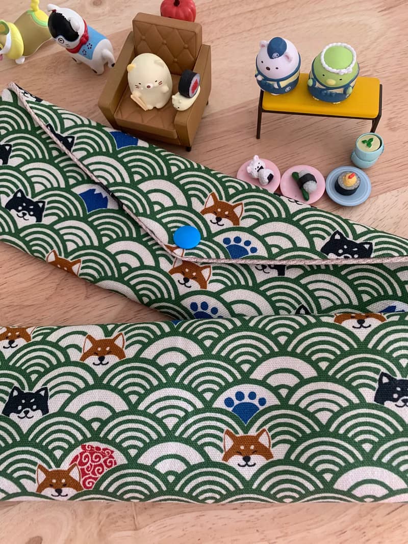 文青風環保純棉筷袋 柴犬的午后祭典 質感原胚 草地綠 日本 潮物