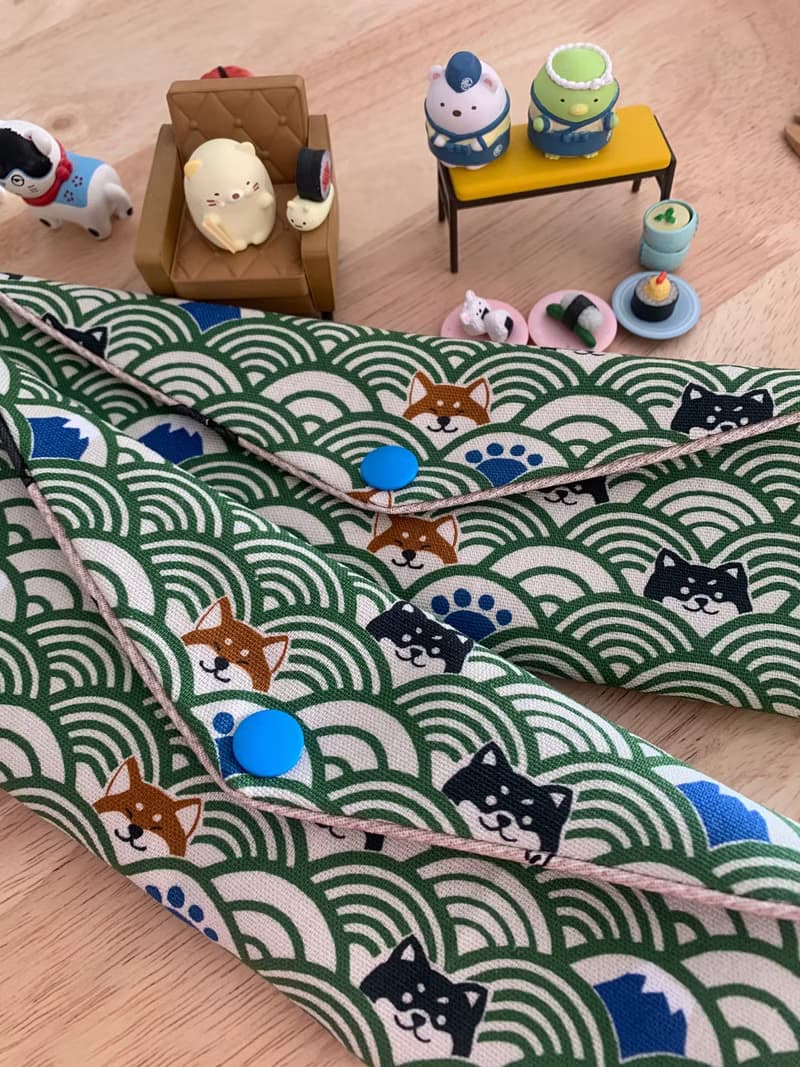 文青風環保純棉筷袋 柴犬的午后祭典 質感原胚 草地綠 日本 潮物