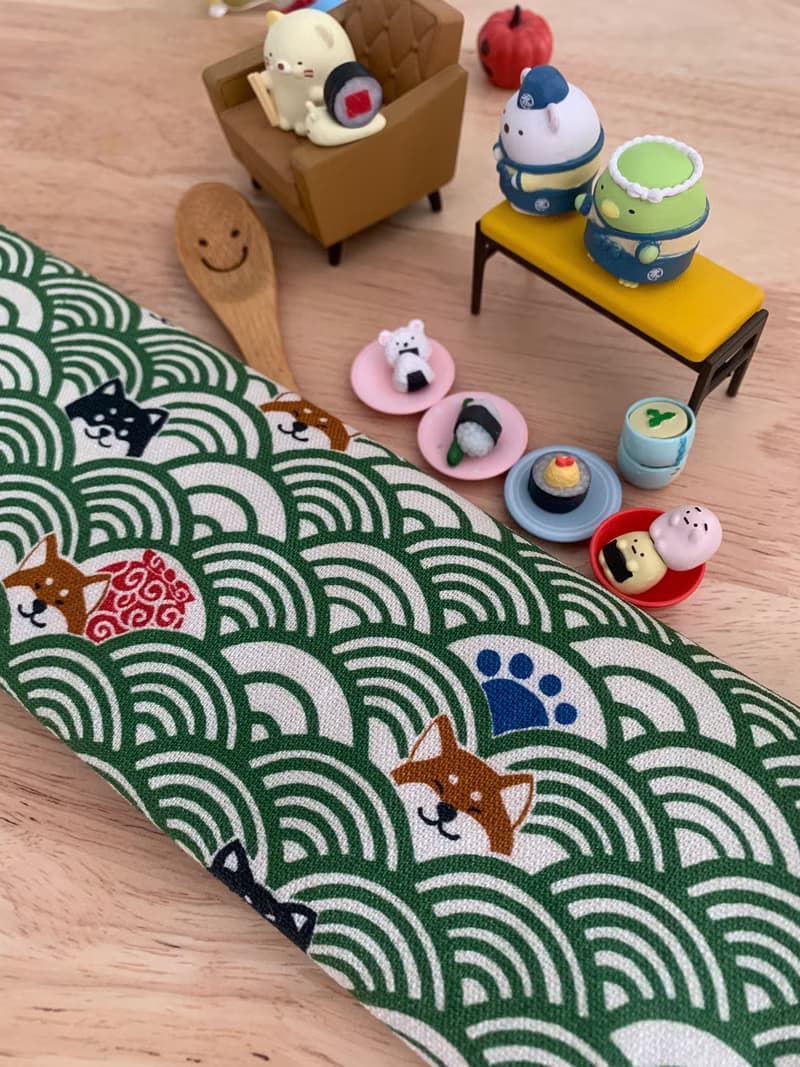 文青風環保純棉筷袋 柴犬的午后祭典 質感原胚 草地綠 日本 潮物