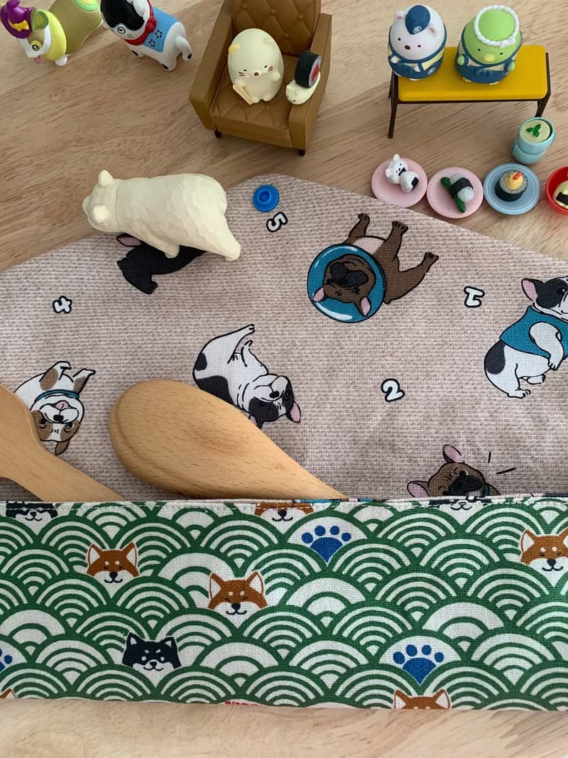 文青風環保純棉筷袋 柴犬的午后祭典 質感原胚 草地綠 日本 潮物