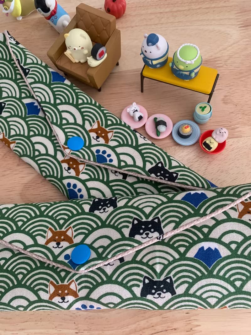 文青風環保純棉筷袋 柴犬的午后祭典 質感原胚 草地綠 日本 潮物