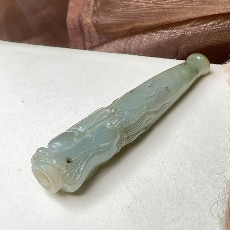冰糯飄綠翡翠巧雕龍紋濾嘴煙斗 | 天然緬甸玉翡翠A貨 | 送禮