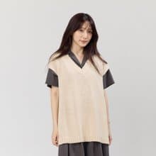 Denise V領小岔寬版針織毛衣背心/奶茶