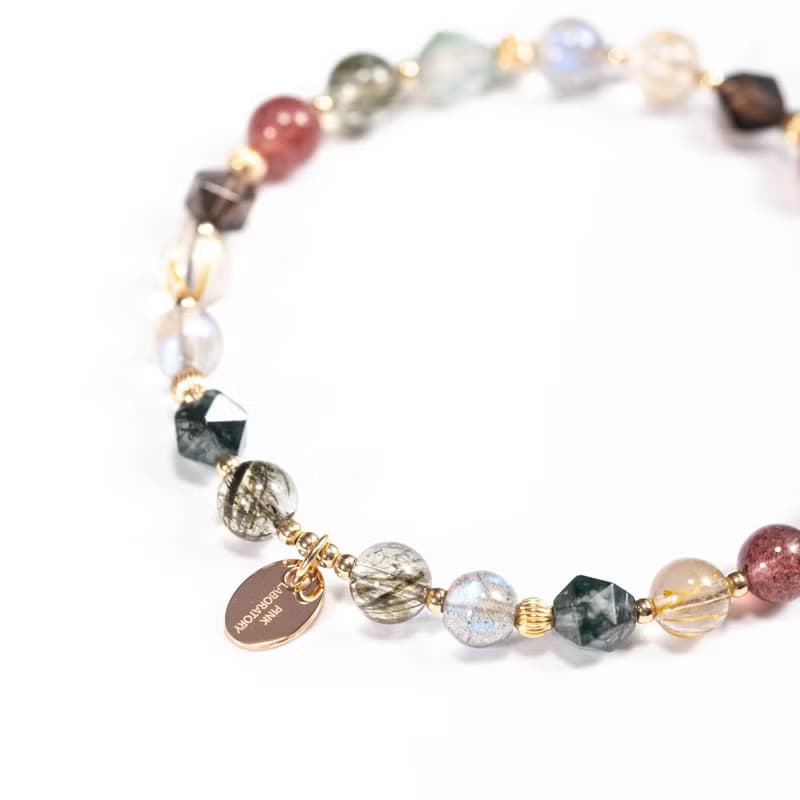 綠碧髮晶金髮晶草莓晶14KGF手鍊 | 綠髮碧璽事業招財水晶手鏈