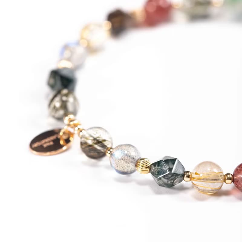 綠碧髮晶金髮晶草莓晶14KGF手鍊 | 綠髮碧璽事業招財水晶手鏈