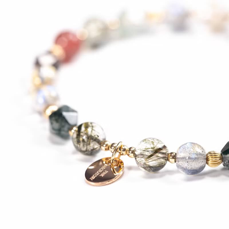 綠碧髮晶金髮晶草莓晶14KGF手鍊 | 綠髮碧璽事業招財水晶手鏈