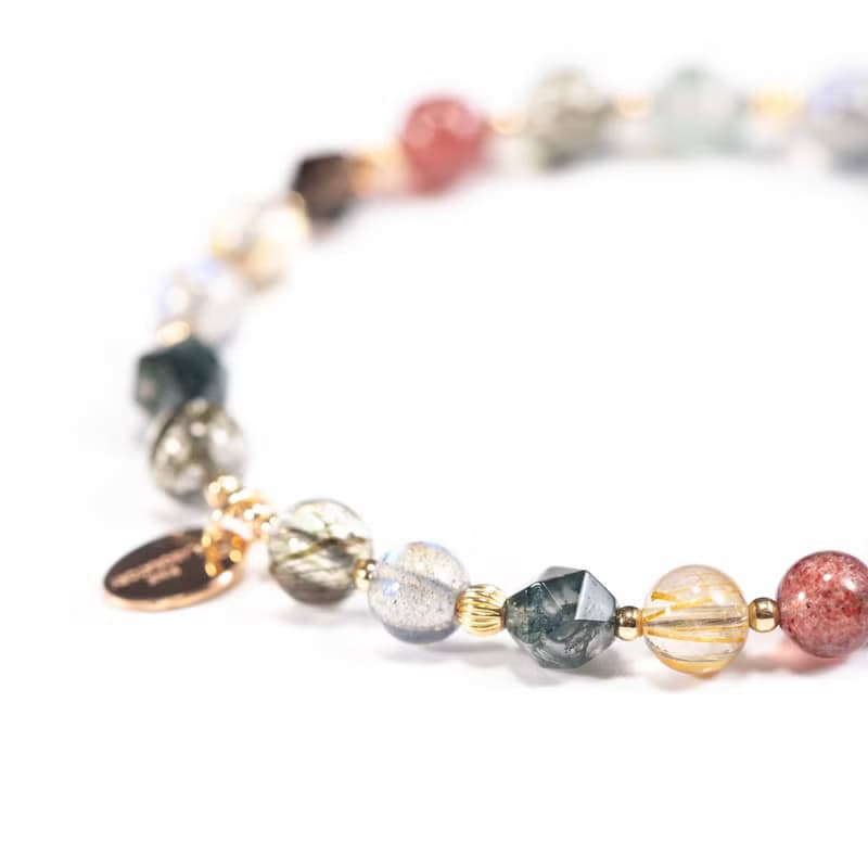 綠碧髮晶金髮晶草莓晶14KGF手鍊 | 綠髮碧璽事業招財水晶手鏈