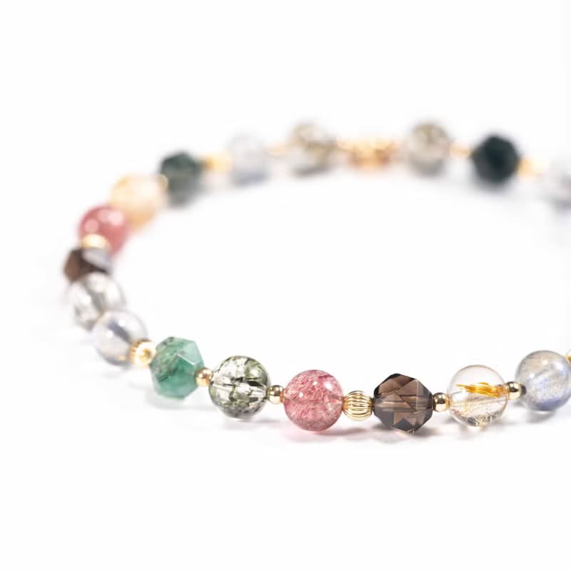 綠碧髮晶金髮晶草莓晶14KGF手鍊 | 綠髮碧璽事業招財水晶手鏈