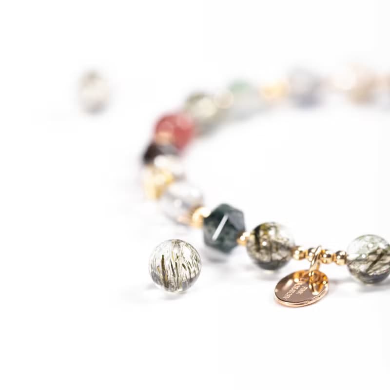 綠碧髮晶金髮晶草莓晶14KGF手鍊 | 綠髮碧璽事業招財水晶手鏈