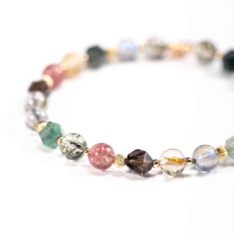 綠碧髮晶金髮晶草莓晶14KGF手鍊 | 綠髮碧璽事業招財水晶手鏈