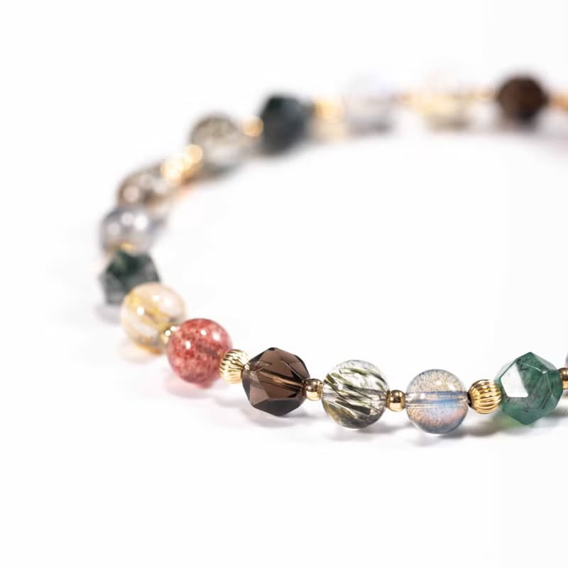 綠碧髮晶金髮晶草莓晶14KGF手鍊 | 綠髮碧璽事業招財水晶手鏈