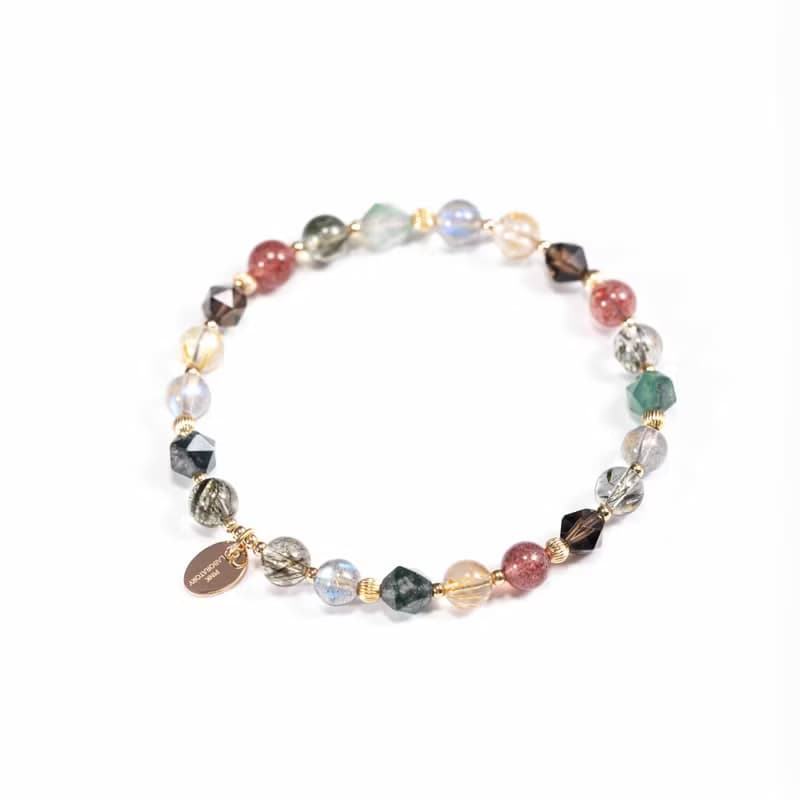 綠碧髮晶金髮晶草莓晶14KGF手鍊 | 綠髮碧璽事業招財水晶手鏈