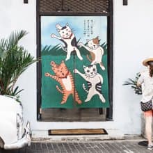 日系 體操貓 門簾